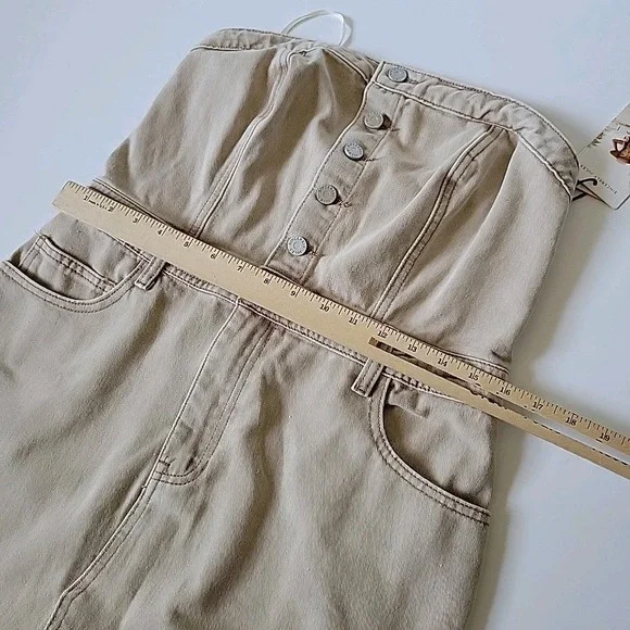 Sincerely Jules Strapless Square Neck Denim Midi Pencil Dress Beige NEW Neutral - Picture 7 of 12